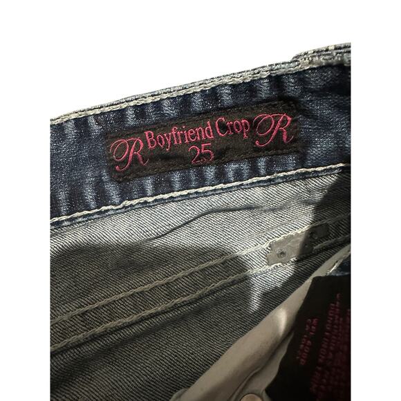 Rock and Roll Cowgirl Women's 25 Medium Wash Blue Boyfriend Crop Denim Jeans - Picture 5 of 13